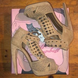 Jeffrey Campbell Tawny nude suede stud lace heel